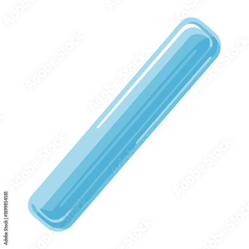 A simple, clean, and vibrant illustration of a light blue, translucent, rounded rectangular object, possibly a candy or a pool noodle, against a white background