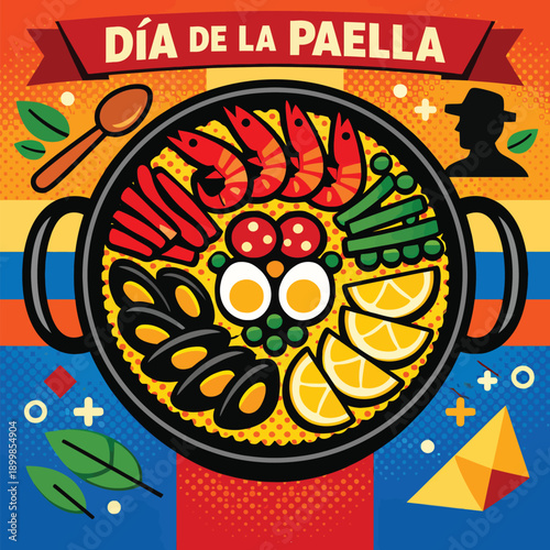 Spanish Paella Day Mediterranean Cuisine Illustration