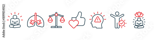 Mindfulness banner web icon vector illustration concept of spirituality, awareness, balance, and relaxation with an icon of meditation, breathe, stress reduction, body, and soul.