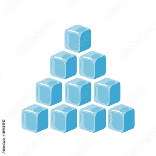 A neatly arranged stack of glistening blue ice cubes forming a pyramid, perfect for chilling beverages and adding a refreshing, frosty aesthetic to any drink display or summer design project