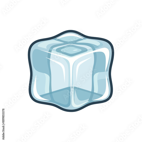 Clear ice cube illustration on white background, a refreshing and transparent frozen water block