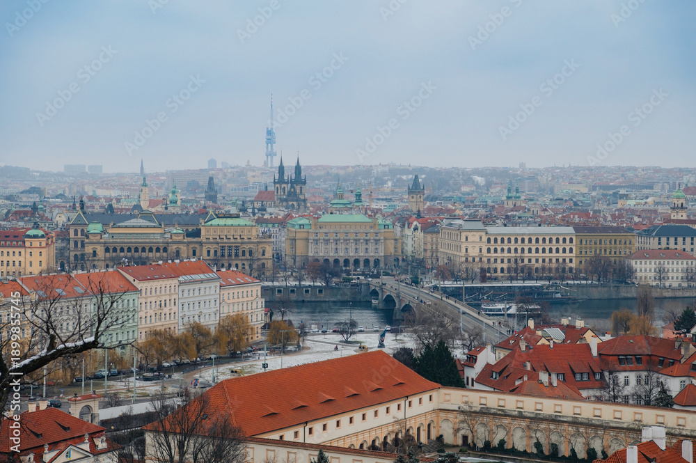 Obraz premium Prague skyline with Charles Bridge and Vltava River cityscape Czech Republic