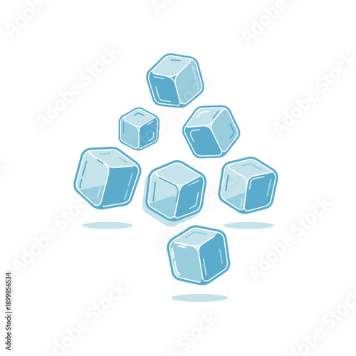 Refreshing blue ice cubes depicted in a dynamic, scattered arrangement, offering a crisp and cool visual element for beverage promotions, summer-themed designs, or refreshing graphic concepts