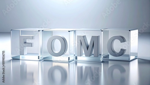 FOMC letters in glass blocks on reflective surface