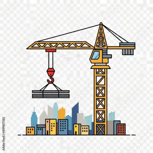 Construction crane building modern cityscape with urban development