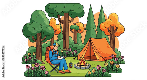 Camping Adventure: A Hiker's Retreat in the Wilderness, Surrounded by Nature's Beauty and a Cozy