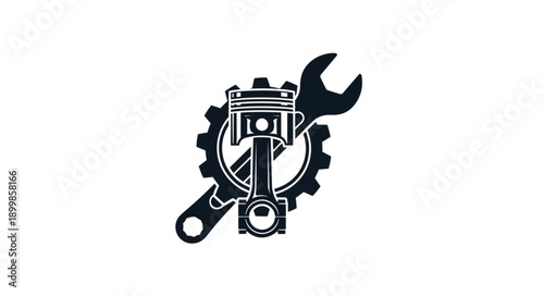 Mechanical Piston Gear and Wrench Icon.