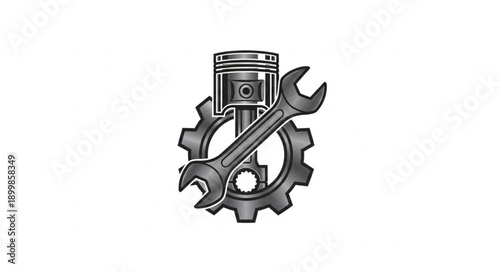 Mechanical Piston Gear and Wrench Symbol.