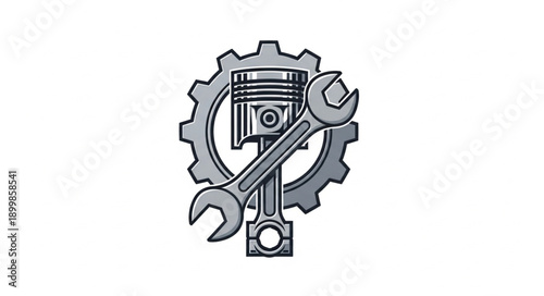 Mechanical Piston Gear and Wrench Symbol.