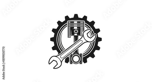 Mechanical Piston Gear and Wrench Icon.