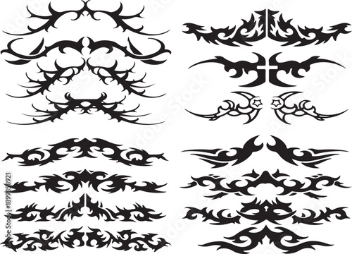 Vintage black ornamental vector set featuring floral swirls, tribal scrolls, and decorative borders for elegant frame design and art illustrations