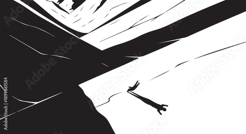 A person falling off a cliff into the air