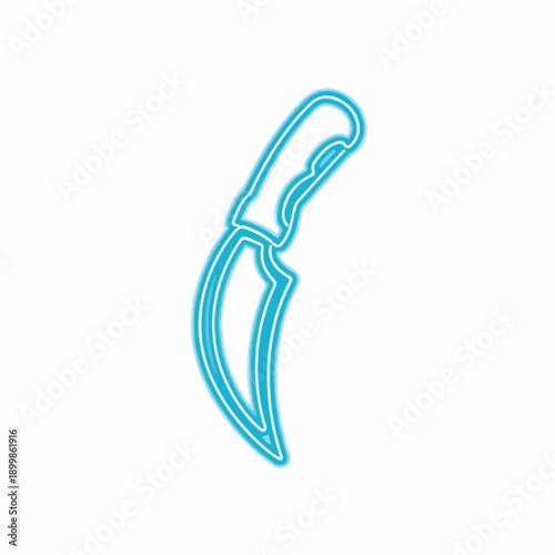 Neon blue outline of a karambit knife on a white background, graphic design element, weapon icon