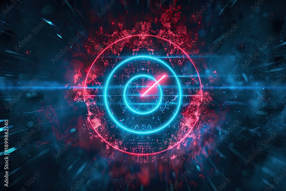 Obraz premium Abstract digital graphic with neon circular design and vibrant colors
