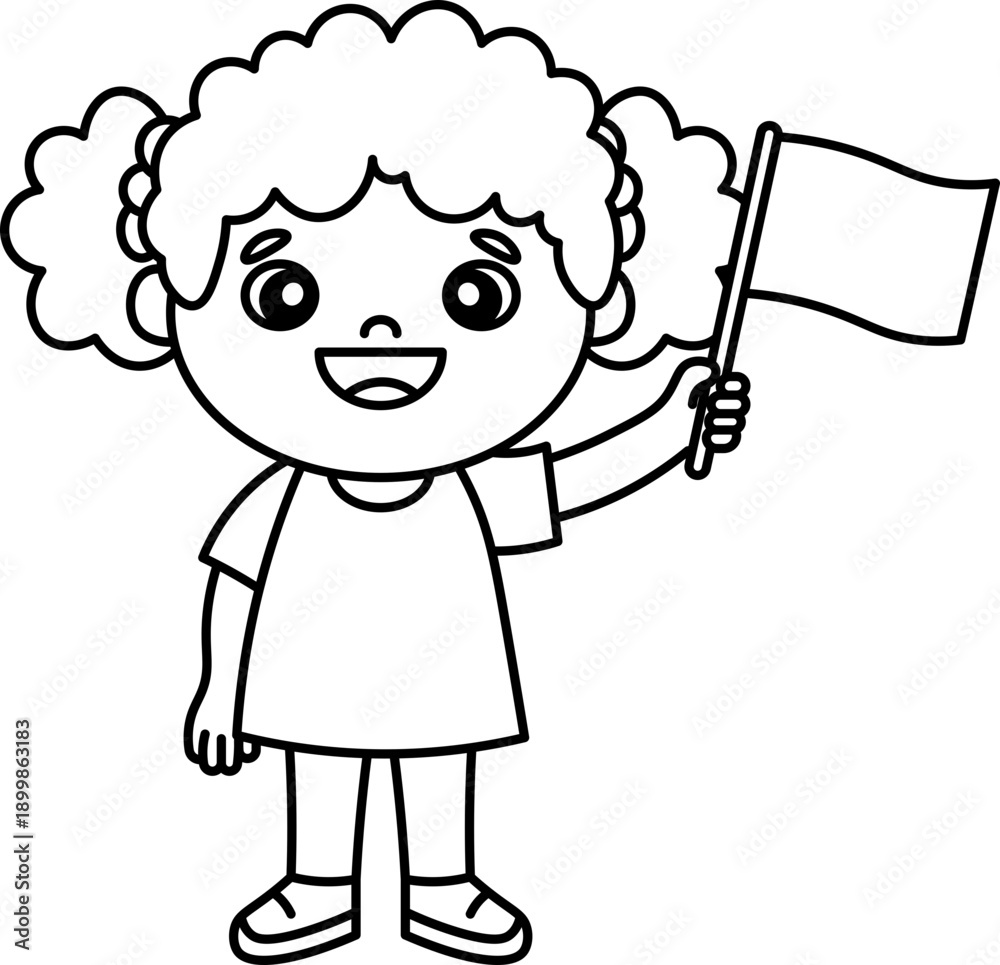 Fototapeta premium girl Holding Flag vector outline