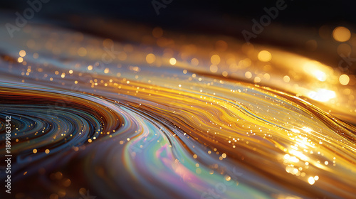 Flow of Golden Light: Abstract composition depicts a swirling flow of golden light, evoking a sense of energy and ethereal beauty.