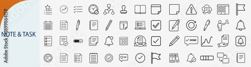 Note and task management line icons set for business organization