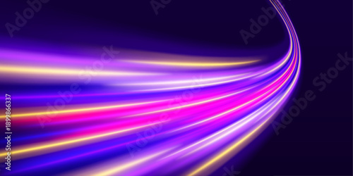 Radiant neon spirals twist across dark cyberspace creating flowing energy. Motion blur enhances perception of speed and dynamic motion. Cyberpunk abstract.