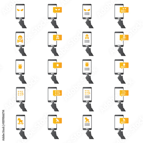 Mobile phone malware icon set