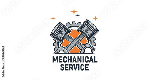 Mechanical Service Logo with Pistons and Gears.