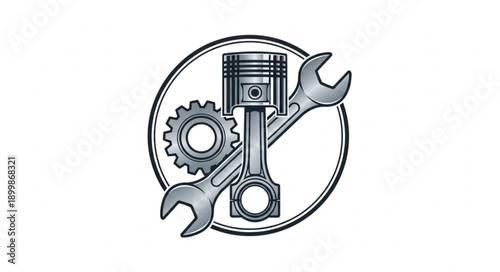Mechanical Piston Wrench and Gear Illustration.