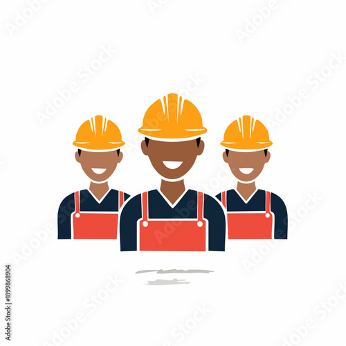 Three construction workers with hard hats and safety vests, representing teamwork in the industry