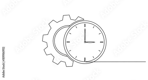 Gear and clock design outlined in minimalist style  