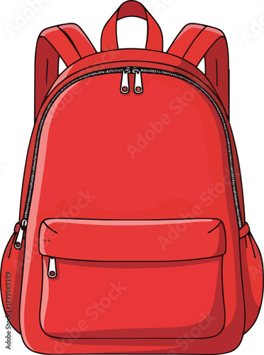 Red Backpack with Pockets and Straps.