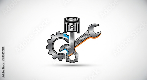 Mechanical Piston Gear and Wrench Symbol.