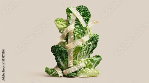 Wallpaper Mural Caesar salad arranged as a vertical composition for social media, tall romaine leaves, parmesan ribbons cascading, neutral pastel backdrop Torontodigital.ca