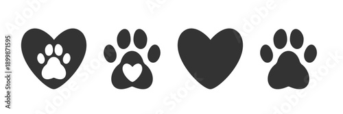Paw Print and Heart Love Set Illustration, Cute Pet and Animal Affection Symbols for Rescue and Merchandise