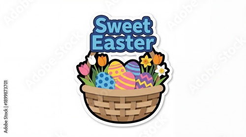 Colorful easter basket with eggs and flowers sweet easter sticker