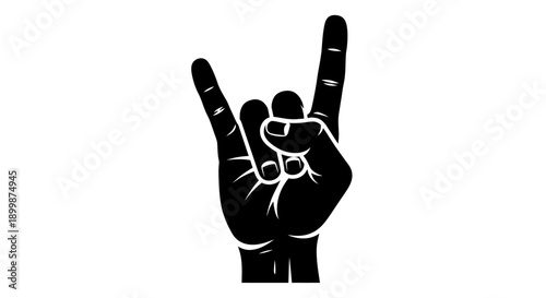 Black Hand Rock and Roll Gesture on Isolated White Background, Expressing Music and Rebellion