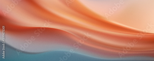 Trendy peach fuzz color gradient. Abstract pink yellow blurred texture noise background. Wavy silk. Grainy film effect. Vector illustration for your spring graphic design, banner, poster