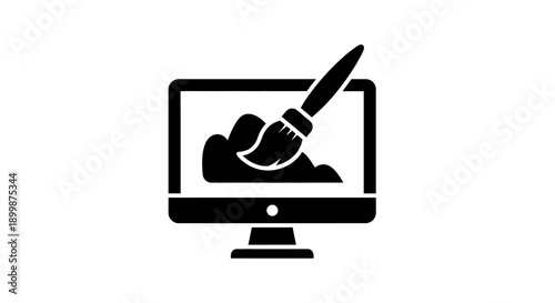 Digital Design Concept with Computer Monitor and Paintbrush Icon on Isolated White Background