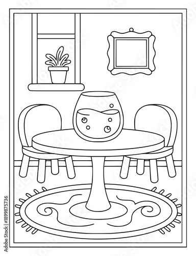 Coloring page for adults with a bottle of healthy juice and a straw on a tray
