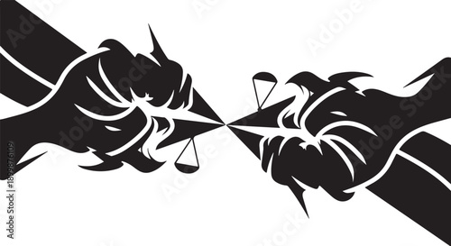 Two fists with sharp nails punching each other strongly