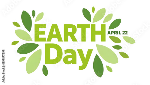 Earth day logo with green leaves and date