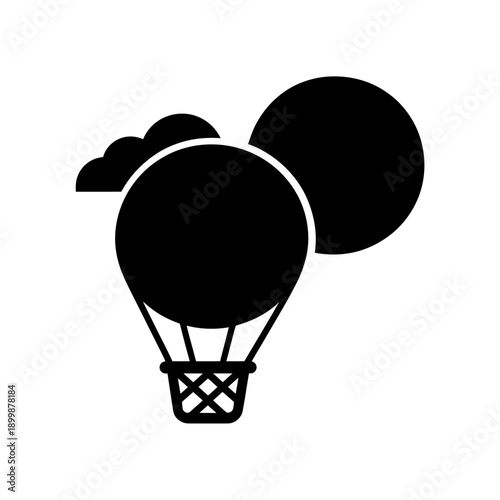 Hot air balloon flying in the sky with clouds and sun