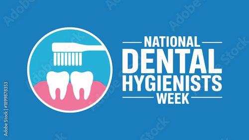 National Dental Hygienists Week logo with toothbrush and teeth on blue background