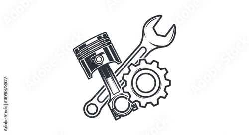 Piston Engine Parts and Tools Illustration.