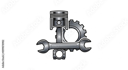 Piston Engine Parts and Wrench Symbol.
