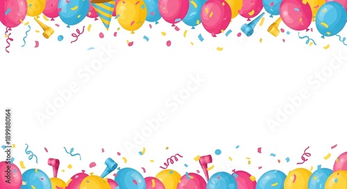 Colorful Balloon and Confetti Border with White Space for Text
