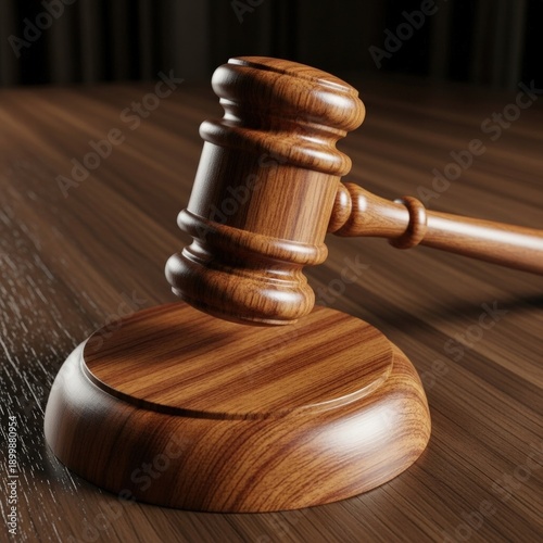 Wooden Judges Gavel Resting on a Wooden Sounding Block.