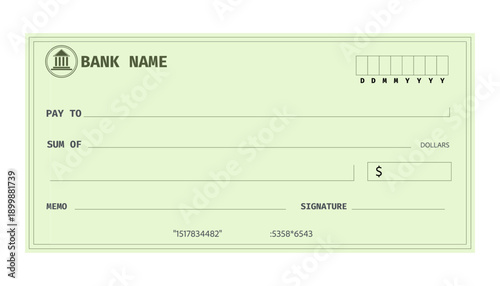 Cheque blank template design, paper mockup, bill or voucher form sample. Money payment bank check voucher or pay cash cheque certificate, account bill paycheck.