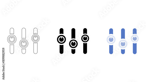 set of slider settings icons in different colors, used to adjust preferences, controls, and system configurations in dig