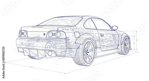 Sports Car Blueprint Sketch.