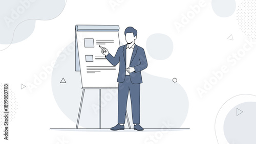 Businessman presenting on flip chart board, modern illustration style