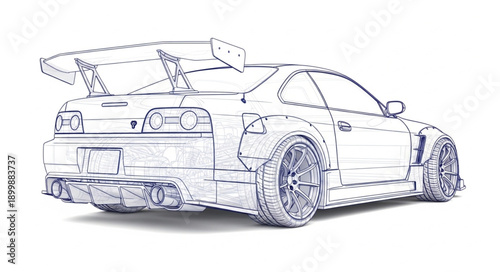 Sports Car Blueprint Sketch Design.