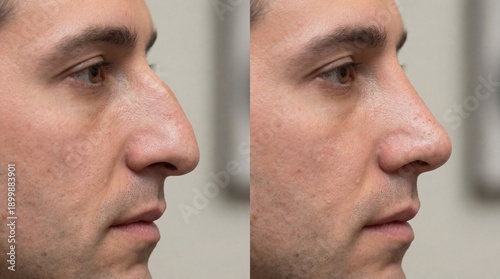 Man's profile showing before and after nose job comparison